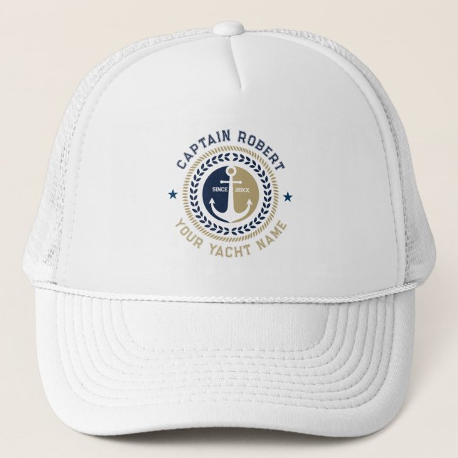 Casquette Ancrage de bateau nautique bleu et or (Devant)