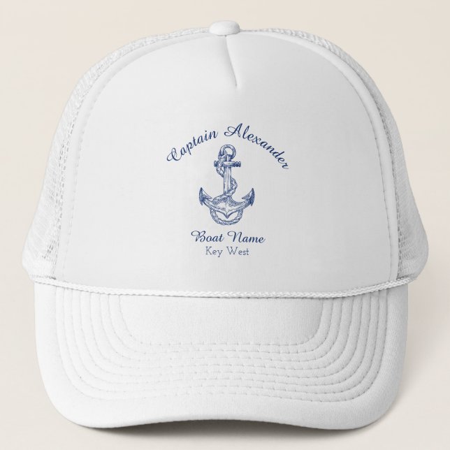 Casquette Ancre Bleue de la Marine Nautique Tr Monogrammé (Devant)