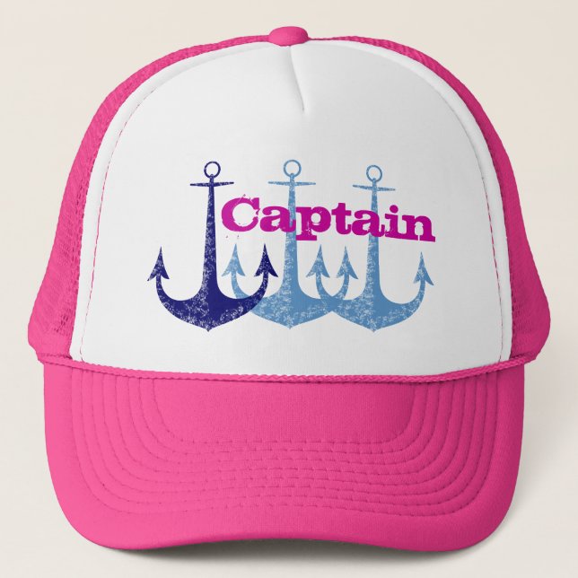 Casquette Ancre bleue, girly, capitaine, personnalisé (Devant)