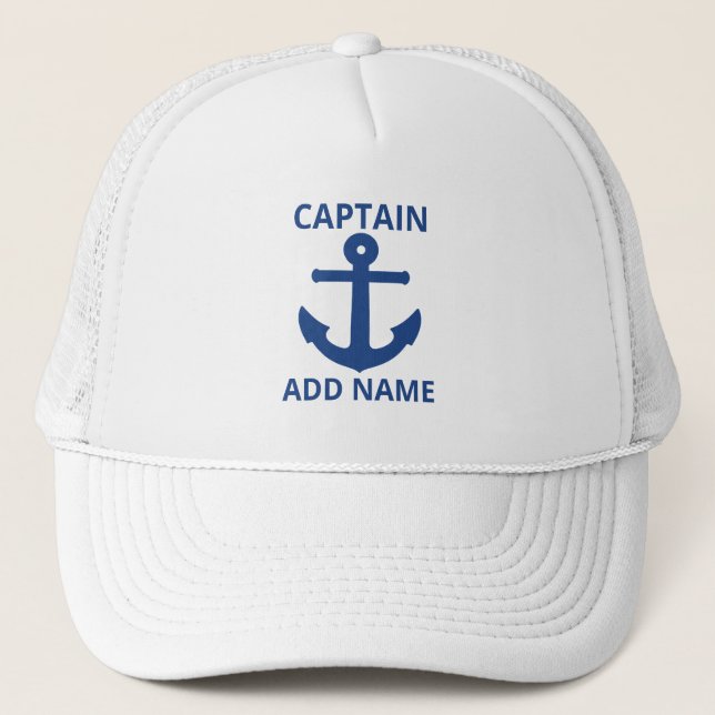 Casquette Ancre bleue personnalisée Nom du capitaine (Devant)