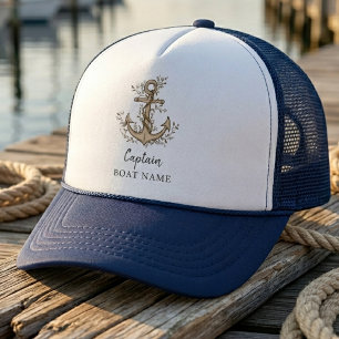 Casquette Ancre de nom de bateau du capitaine nautique perso