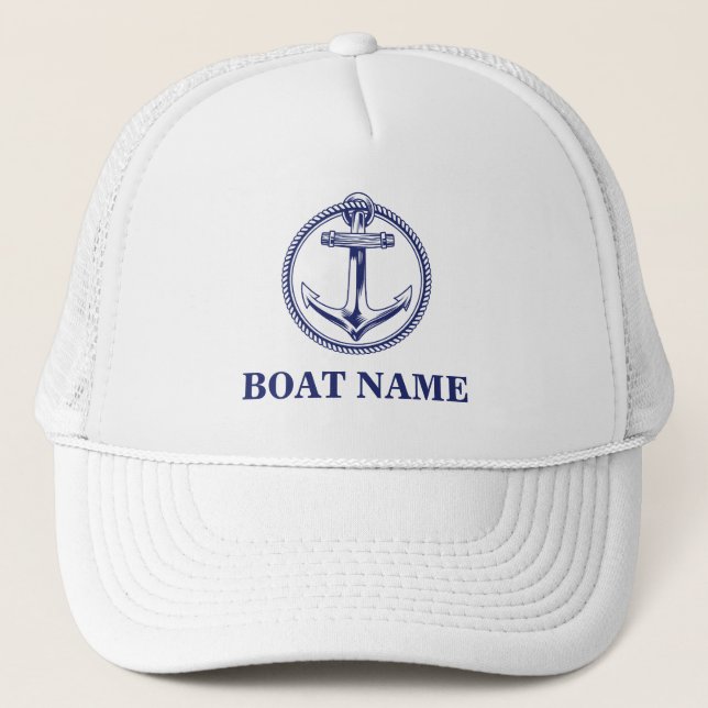 Casquette Ancre nautique Nom du bateau Bleu marine (Devant)