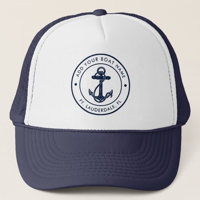 Casquette Ancre nautique Nom du bateau personnalisé Voilier (Devant)