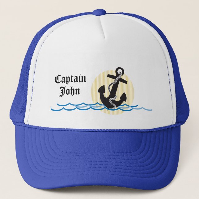 Casquette Ancre, Sun et capitaine personnalisé pareau (Devant)