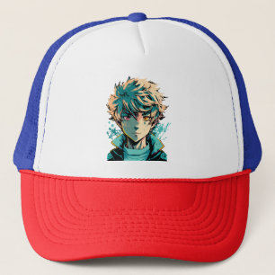 Casquette Anime Boy : Cheveux d'or, yeux roses et or