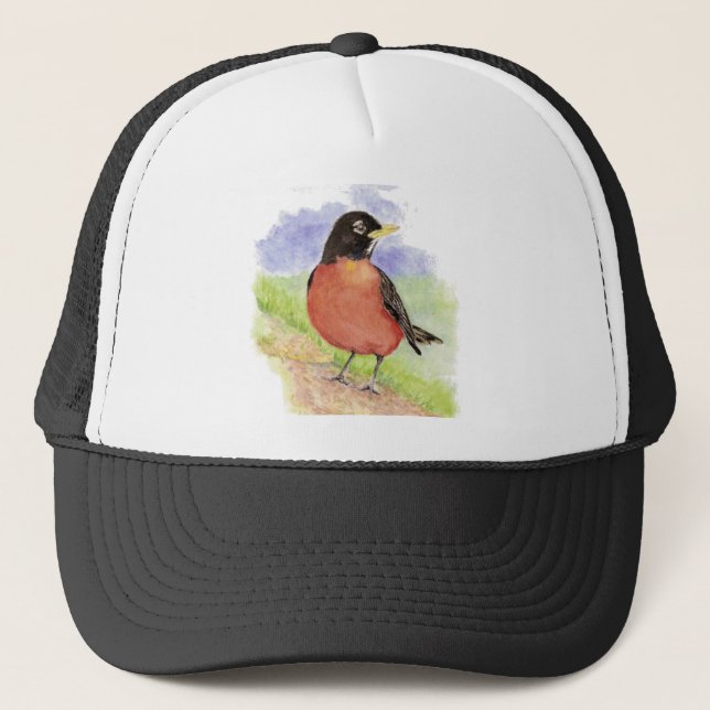 Casquette Aquarelle American Robin Garden Oiseau Nature Art (Devant)