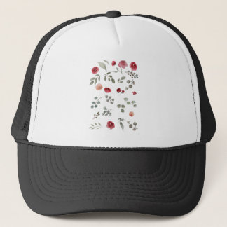 Casquette Aquarelle Aquarelle Rose Feuilles verts Feuille