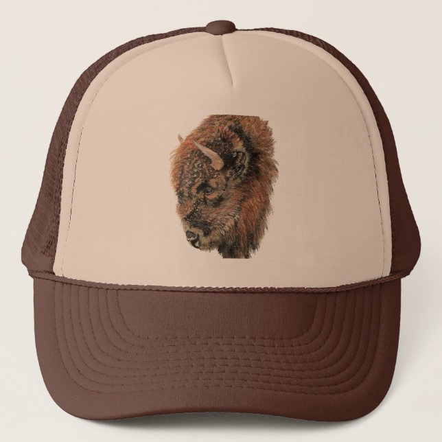 Casquette Aquarelle Bison Buffle Faune Animale Nature (Devant)