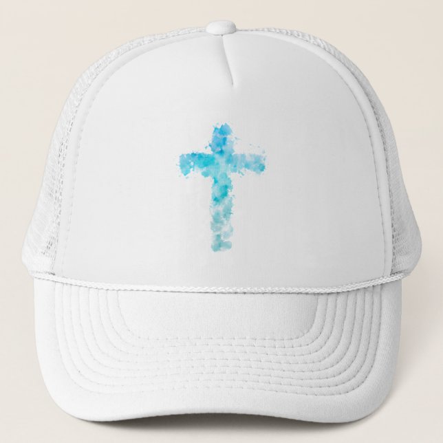 Casquette Aquarelle bleue Croix chrétienne Baptême (Devant)
