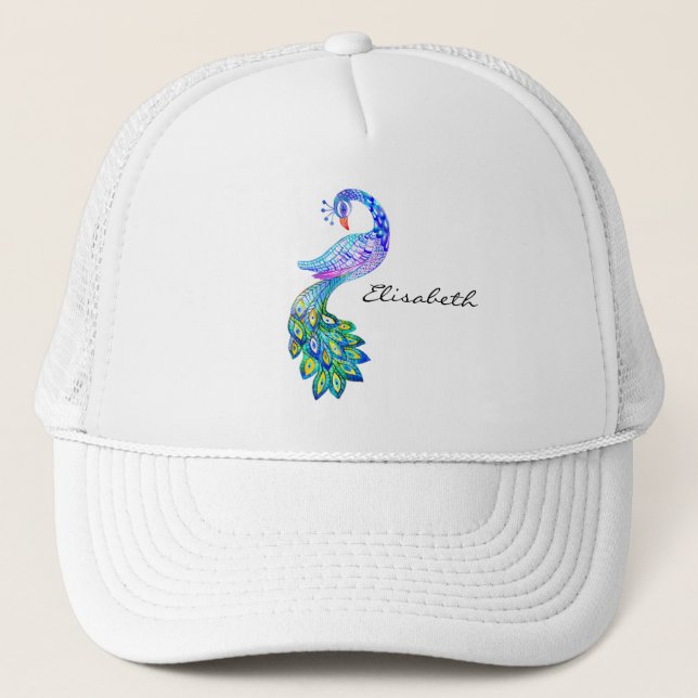 Casquette Aquarelle bleue de paon (Devant)