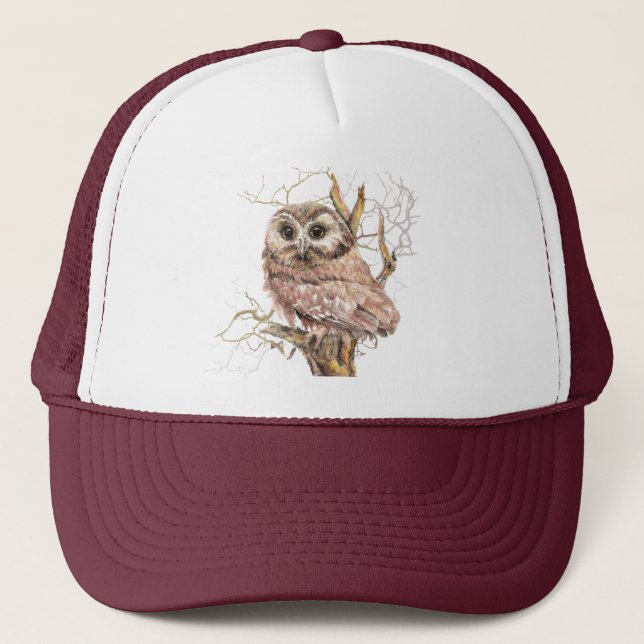Casquette Aquarelle Cute Little Baby Owl Oiseau Faune Art (Devant)