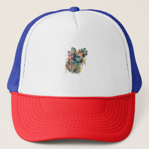 Casquette Aquarelle de lapin mignonne avec fleur
