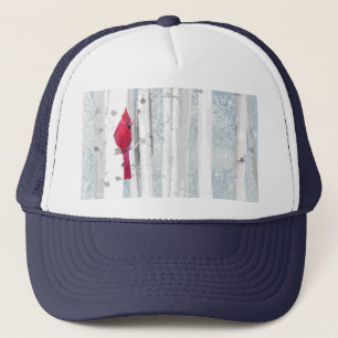 Casquette Aquarelle de Noël Birch Trees Cardinal Red Bird