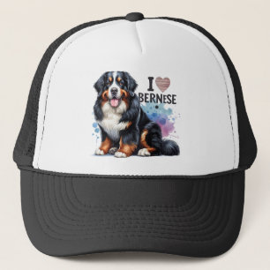 Casquette Aquarelle J'aime mon chien bernois de montagne