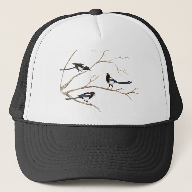 Casquette Aquarelle Magpie Famille Oiseau Faune Nature Art (Devant)