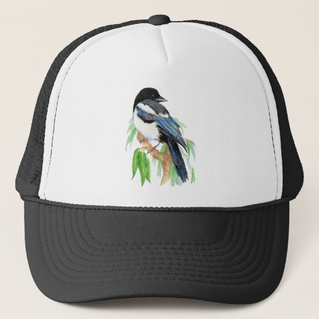 Casquette Aquarelle Magpie Jardin Oiseau Faune Nature Art (Devant)