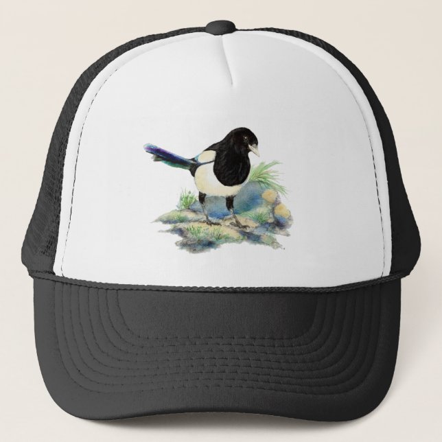 Casquette Aquarelle Magpie Oiseau Faune Nature Art (Devant)