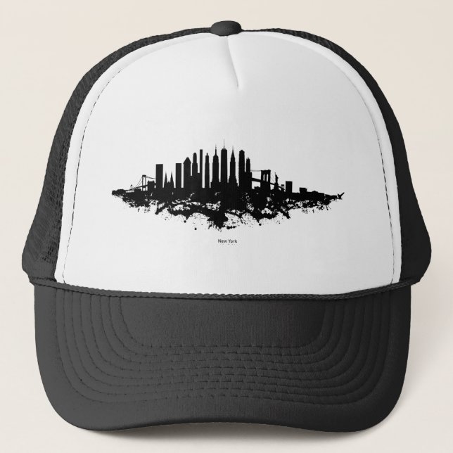 Casquette Aquarelle New York Skyline noir et blanc (Devant)
