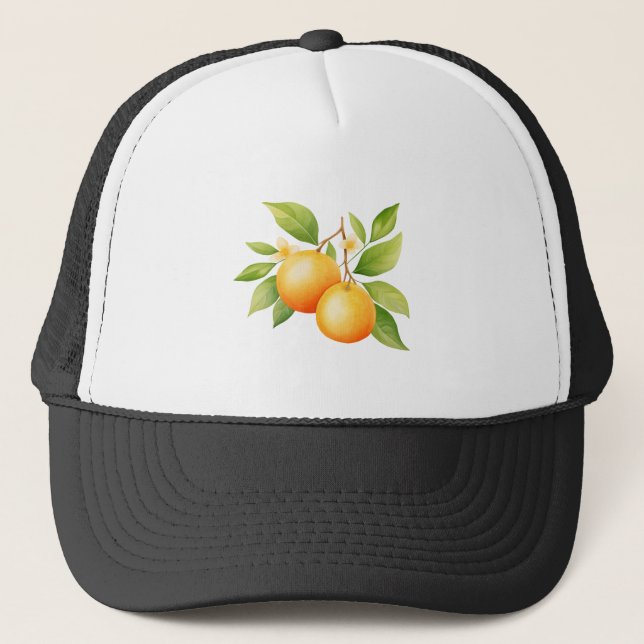 Casquette Aquarelle Orange Avec Fleur (Devant)