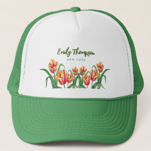 Casquette Aquarelle Parrot Jaune Tulipes Art Floral