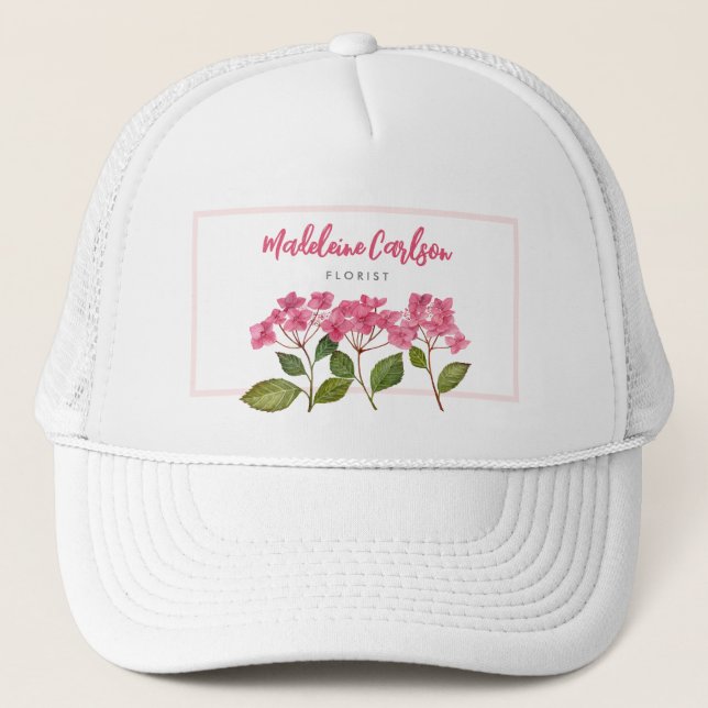 Casquette Aquarelle rose Hydrangée Lacecaps Illustration (Devant)