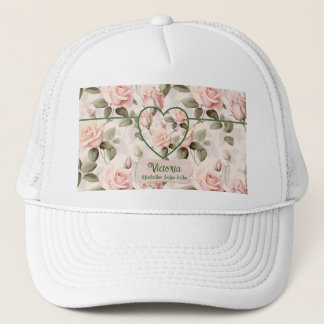 Casquette Aquarelle Rose Pâle et Botanique