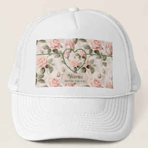 Casquette Aquarelle rose rose pâle et botanique