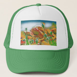 Casquette Aquarelle vintage des fleurs de pavot vert orange