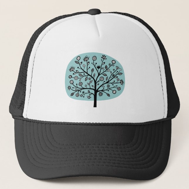 Casquette Arbre à fleurs stylisé - bleu clair vert (Devant)