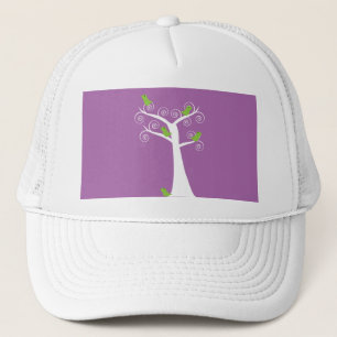 Casquette Arbre blanc fantaisiste et oiseaux verts Art