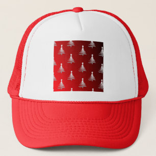 Casquette Arbres de Noël en argent sur rouge