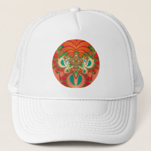 Casquette Art abstrait fractal de hibou rouge