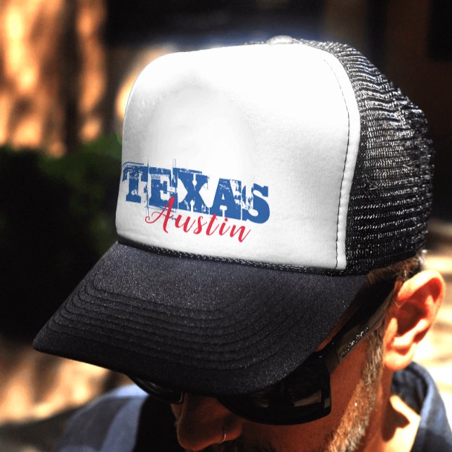 Casquette Austin Texas Red Blue Typographie (Créateur téléchargé)