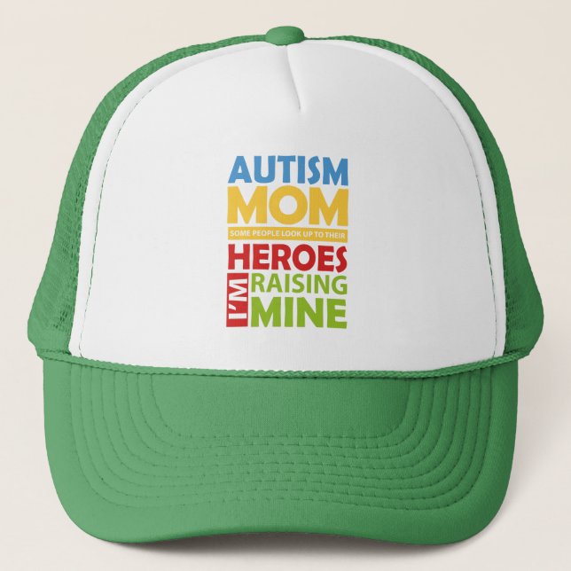 Casquette Autisme Maman Je suis en train de lever mon héros (Devant)