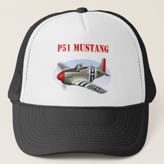 Casquette Avion Argent-Rouge du mustang P51 (Devant)
