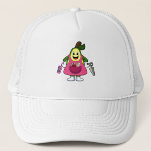 Casquette Avocado en coiffeur avec ciseaux et comb
