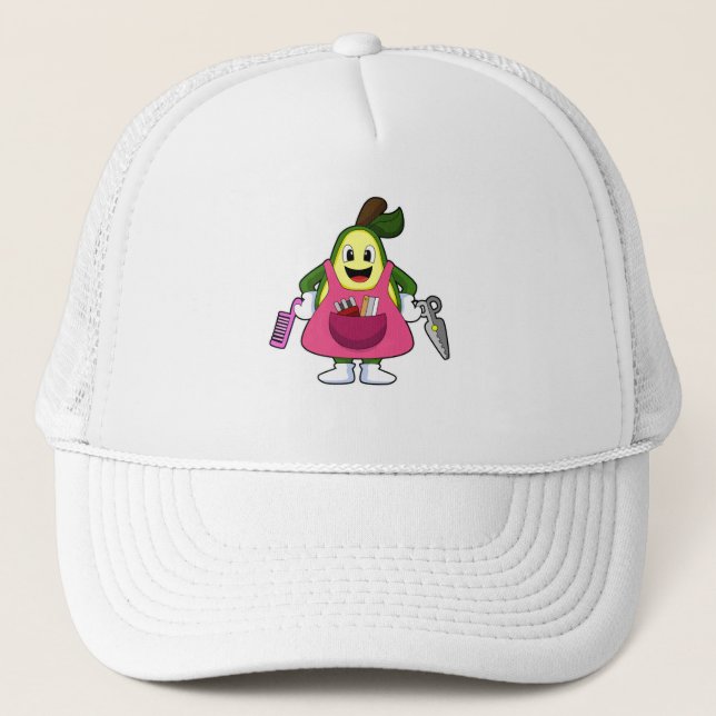 Casquette Avocado en coiffeur avec ciseaux et comb (Devant)