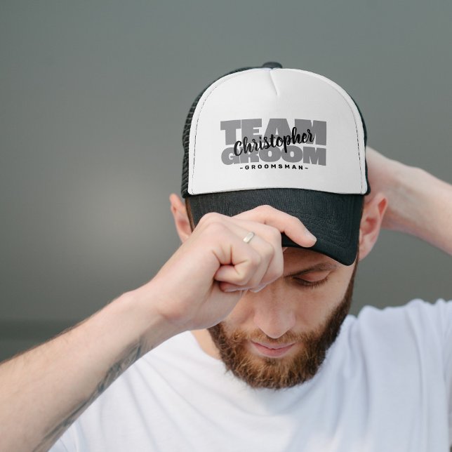 Casquette Bachelor Party Team Groom Groomsman's Name Grey (Créateur téléchargé)