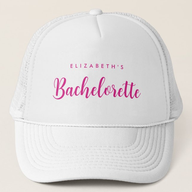 Casquette Bachelorette blanche et rose chaud pour femmes (Devant)