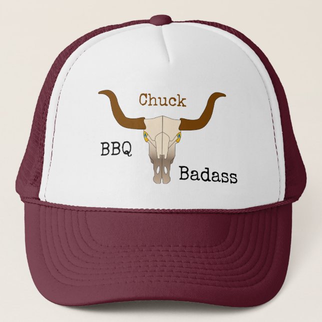 Casquette Badass barbecue crâne de vache flamboyante (Devant)