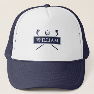 Casquette Balle de golf et clubs bleu marine avec nom person