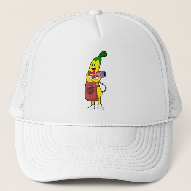 Casquette Banana en coiffeur avec sèche-cheveux (Devant)