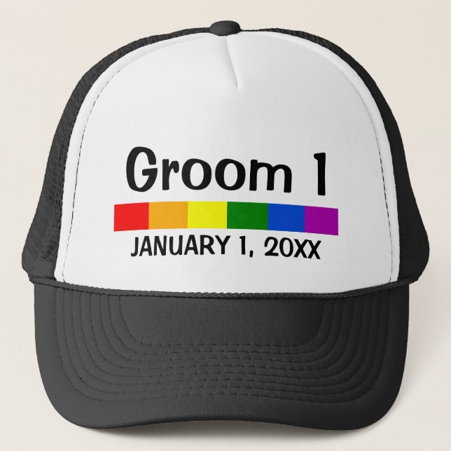 Casquette Bannière mariage Arc-en-ciel Groom 1 (Devant)