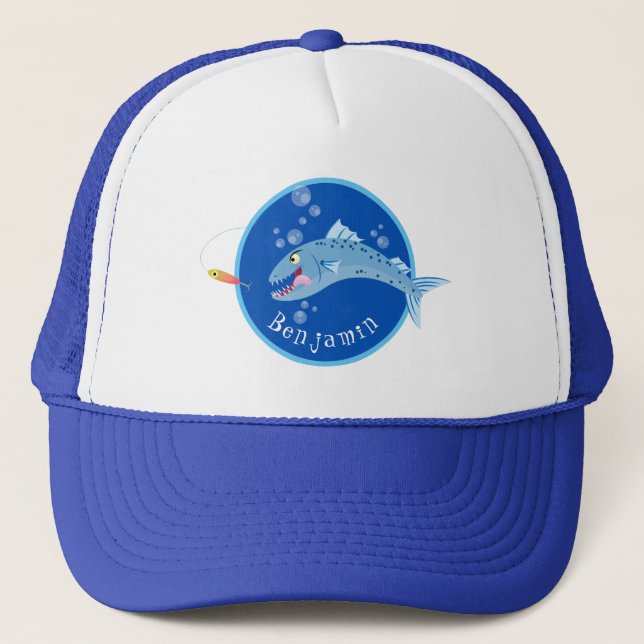 Casquette Barracuda poisson affamé de la pêche dessin animé (Devant)