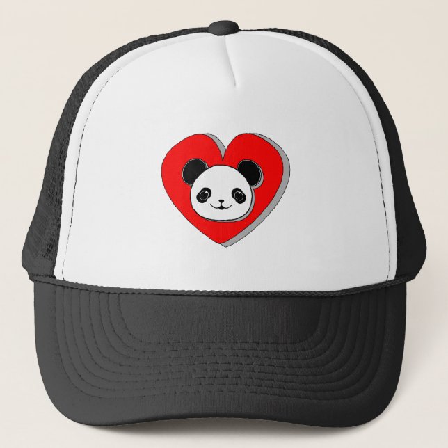 Casquette Bear Panda Et Dessin De Coeur Rouge (Devant)