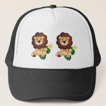 Beau lionceau aux fleurs tropicales