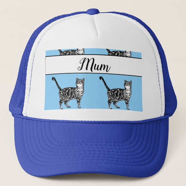 Casquette Bébé Bleu Blanc Tabby chat Chats Whimsical Maman (Devant)