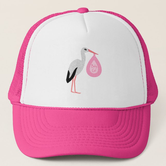 Casquette Bébée rose jolie cigogne (Devant)