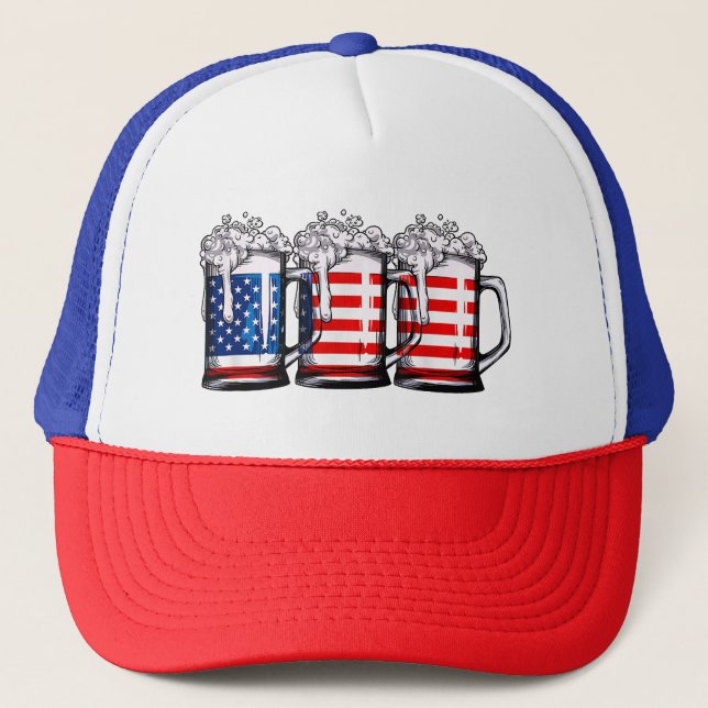 Casquette Beer American Flag 4 juillet Hommes Femmes Merica  (Devant)