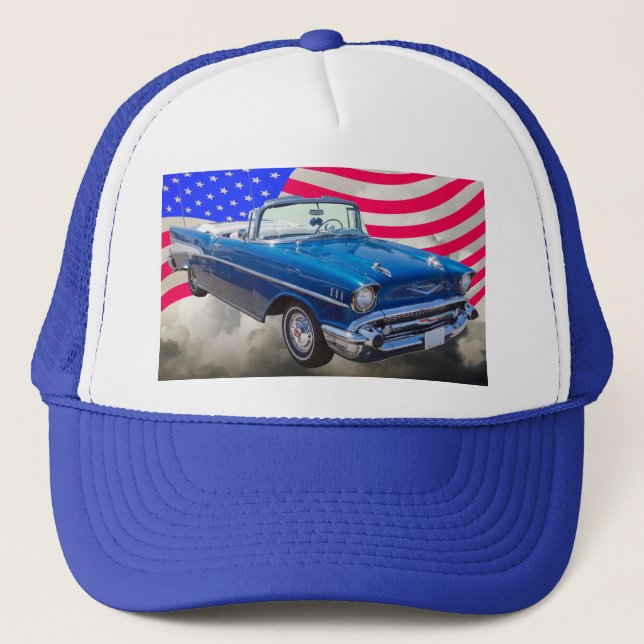 Casquette Bel Air 1957 de Chevrolet avec le drapeau (Devant)